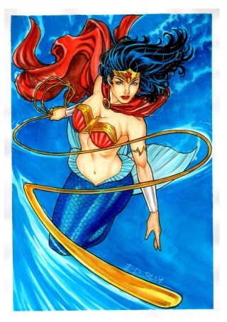 Ww Sexy Mermaid Hand Color Pinup Art - Comic Page By Ed Silva