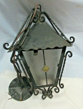 Vintage Welded Black Wrought Iron Porch Light Lantern Gothic Large