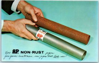 Vintage Chrome Advertising Postcard " Ap Non - Rust Pipes " Plumbing Repair C1950s