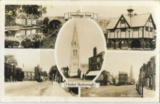 Leicestershire Market Harborough Multiview Real Photo Vintage Postcard 20.  8