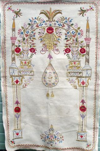 Fine antique 19th century Ottoman embroidered Mihrab panel 2