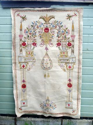 Fine antique 19th century Ottoman embroidered Mihrab panel 3