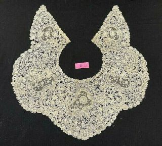 Antique 19th Century Large Brussels Lace Collar With Point De Gaze Inserts