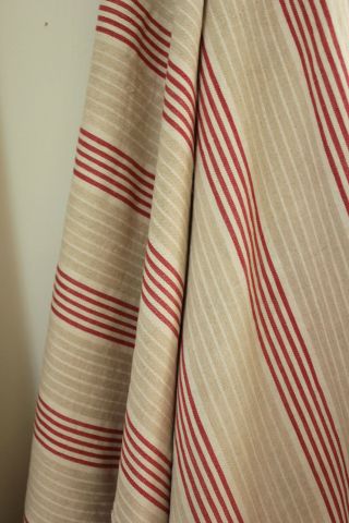 Ticking Fabric Antique French red stripe woven RUSTIC PRIMITIVE linen flax c1850 2