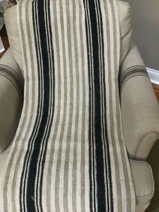 1890 German Handwoven Linen/hemp Grain Sack/unusual Cobalt/gray Stripe Pattern