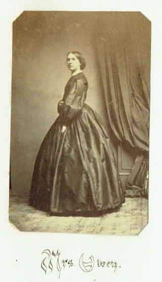 Victorian Cdv Type Photo Young Lady Standing Long Dress Mrs Owen