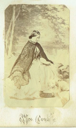 Victorian Cdv Type Photo Lady Mrs Cunliffe Seated Wearing Shawl With Dog