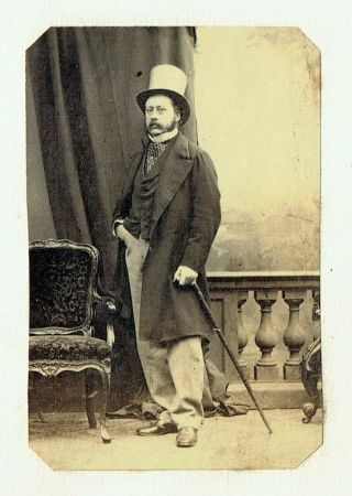 Victorian Cdv Type Photo Man Standing Top Hat & Cane