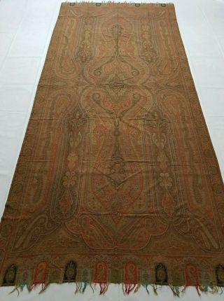 Antique French Paisley Kashmiri Shawl Woolen Multi Color 338x152cm