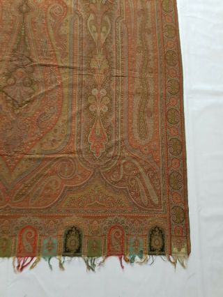Antique French Paisley Kashmiri Shawl Woolen Multi Color 338x152cm 2