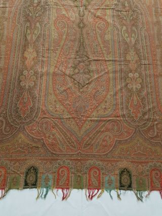 Antique French Paisley Kashmiri Shawl Woolen Multi Color 338x152cm 3