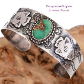 Vintage Navajo Turquoise Bracelet Natural Arrowhead Sterling Silver Old Pawn