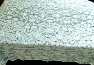Vintage Quaker Lace Tablecloth 64 X 94 Rectangle Beige Cotton