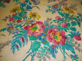 Antique Wild Roses Clover Daisy Meadow Floral Cotton Fabric Pink Turquoise