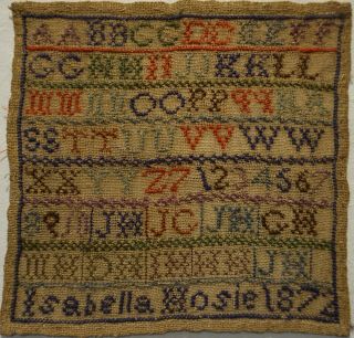 Very Small Mid/late 19th Century Alphabet Sampler By Isabella Hosie - 1872