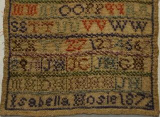 VERY SMALL MID/LATE 19TH CENTURY ALPHABET SAMPLER BY ISABELLA HOSIE - 1872 3