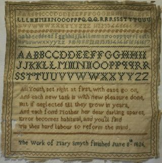 Early 19th Century Verse & Alphabet Sampler By Mary Smyth - June 8th 1826