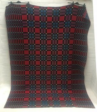 Vintage Welsh Blanket.  Wool,  Double Sided 168cm X 228cm Good