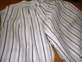 Antique French Ticking Stripe Fabric Bloomers Split Shorts Amethyst Purple Blue