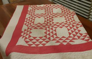 Antique Red And White Ocean Waves Quilt