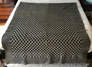 Antique Hand Woven Overshot Wool Linen Coverlet Blanket Bedspread Throw 66 " X87 "