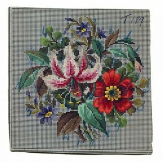 Antique Berlin Woolwork Hand Painted Chart Pattern Floral W Lily