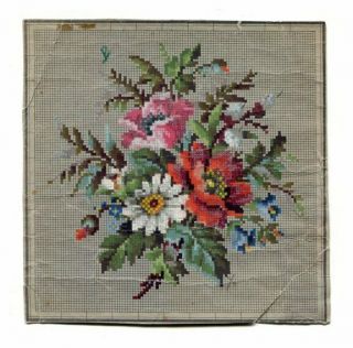 Antique Berlin Woolwork Hand Painted Chart Pattern Floral Bouquet