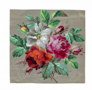 Antique Berlin Woolwork Hand Painted Chart Pattern Floral Roses