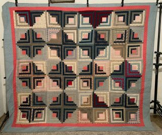 Antique Vintage Cotton Fabrics Late 1800s Early 1900s Log Cabin Quilt