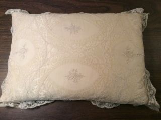 Vintage Satin Pillow Covered With Antique French Normandy Mixed Lace