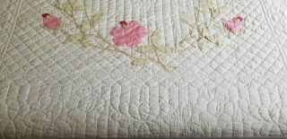 Gorgeous Vintage Cottage Pink White Applique Rose QUILT 86x76,  Expertly Quilted 5