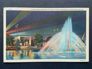Lagoon And Fountain At Night,  Texas Centennial Expo,  Dallas Vintage Postcard