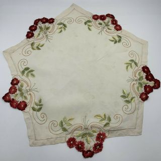 Antique Society Silk Embroidered Centerpiece 5 - Sided Large Red Pansies