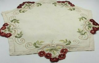 Antique Society Silk Embroidered Centerpiece 5 - Sided Large Red Pansies 2