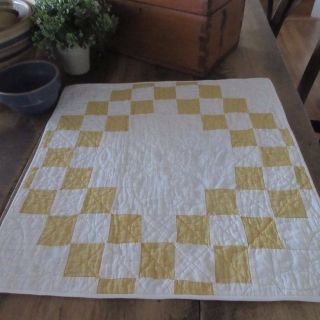 Pretty Mustard Yellow Irish Chain Vintage 30s Doll Or Table Quilt 18x18