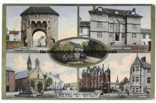 Wales Monmouth Multiview 1913 Vintage Postcard 28.  6