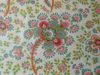 Antique English Jacobean Floral Paisley Chintz Fabric Red Pink Green Yellow