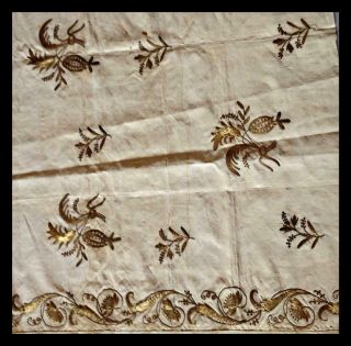 Greece Greek Very Old Hand Stitch Embroidery Silk Textile Gold Thread 58x60 Cm