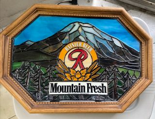 Vtg 1981 Rare Mt.  Rainier Beer Faux Stained Glass Motion Light Beer Pub Bar Sign