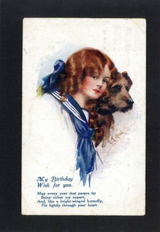 Birthday Wish - A.  A.  Nash Artist Signed Vintage Postcard - Inter - Art Co.