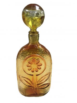Vintage Tangerine Stelvia Blenko Glass Flower Decanter Italian Mid Century 14”
