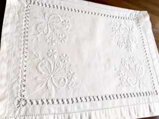 Vintage Hand Embroidered White Cotton Nightdress Case Cushion Cover 18x13”