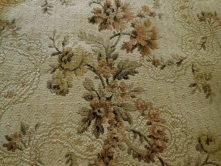 Antique French Floral Garland Cotton Tapestry Fabric Mustard Gold Olive Tan