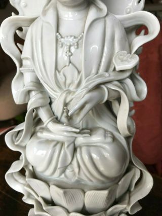 A Chinese Dehua blanc de chine figure of goddess with aura on lotus flower, 3