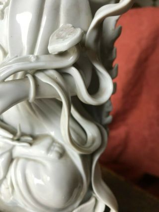 A Chinese Dehua blanc de chine figure of goddess with aura on lotus flower, 4