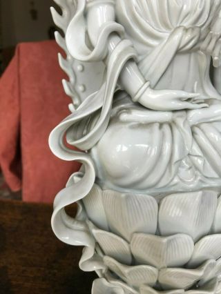 A Chinese Dehua blanc de chine figure of goddess with aura on lotus flower, 6