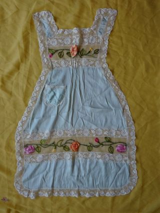 Vintage 1920s Silk French Apron With Embroidery And Ribbonwork