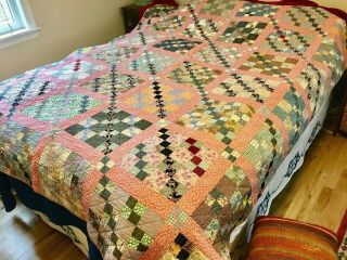 Vintage Hand And Machine Sewn Quilt 75 " X 85 " As Found And
