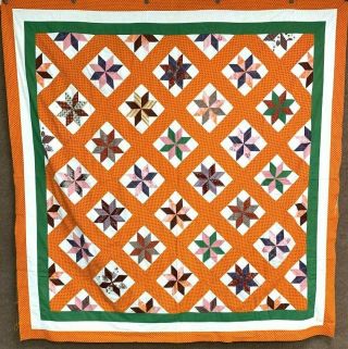 Early Pa C 1850 - 60 Star Quilt Top Antique Cheddar Rich Pre Civil War Fabrics