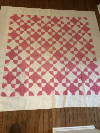 Vintage Antique Pink And White Quilt 71” X 73”